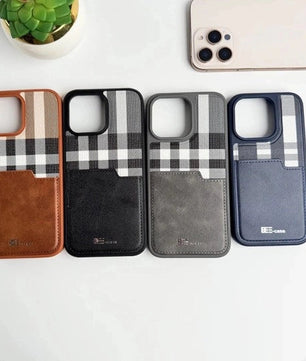 iPhone Leather Checks Design Card Holder Case