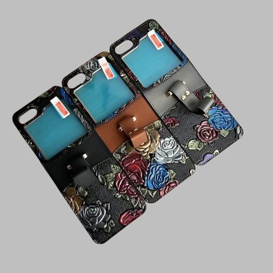 Samsung Galaxy Z Flip Floral Embossed Leather Design Case