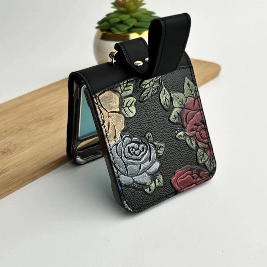 Samsung Galaxy Z Flip Floral Embossed Leather Design Case