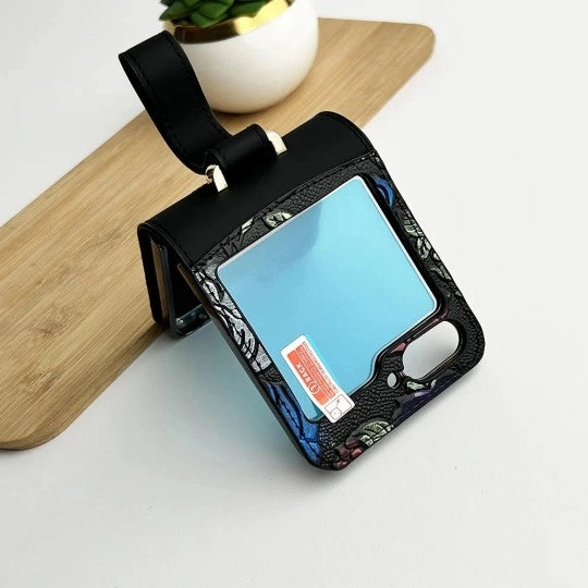 Samsung Galaxy Z Flip Floral Embossed Leather Design Case