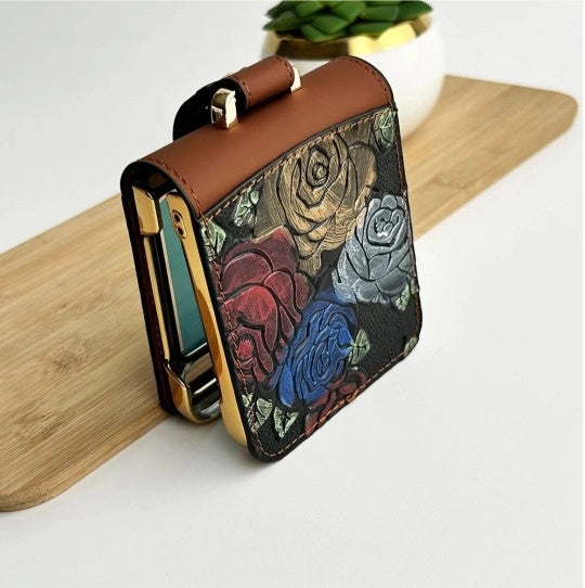 Samsung Galaxy Z Flip Floral Embossed Leather Design Case