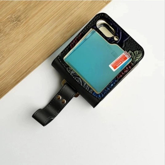 Samsung Galaxy Z Flip Floral Embossed Leather Design Case