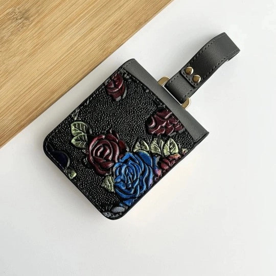 Samsung Galaxy Z Flip Floral Embossed Leather Design Case