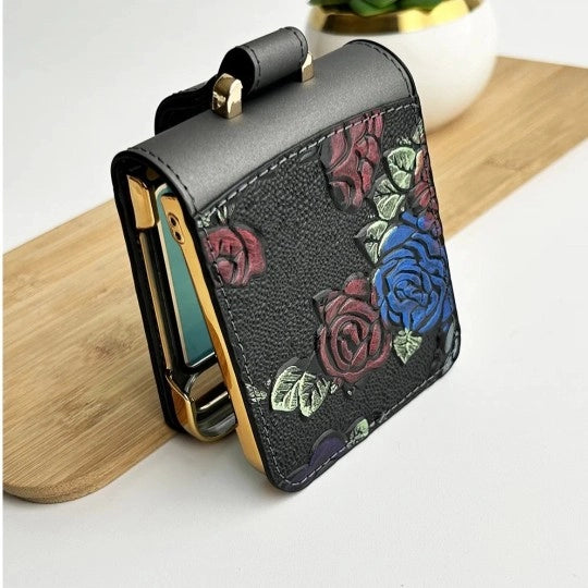 Samsung Galaxy Z Flip Floral Embossed Leather Design Case