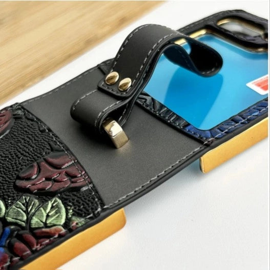 Samsung Galaxy Z Flip Floral Embossed Leather Design Case