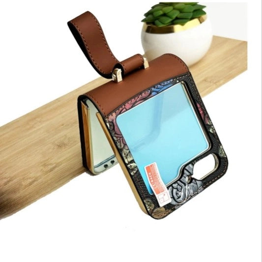 Samsung Galaxy Z Flip Floral Embossed Leather Design Case