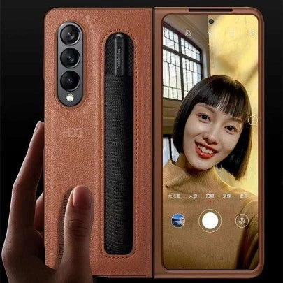 Samsung Galaxy Z Fold Luxury Leather Case with Pen Holder