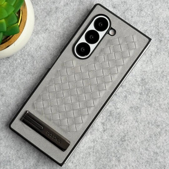 Samsung Galaxy Z Fold Alloy Bracket Woven Leather Case