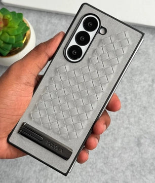 Samsung Galaxy Z Fold Alloy Bracket Woven Leather Case