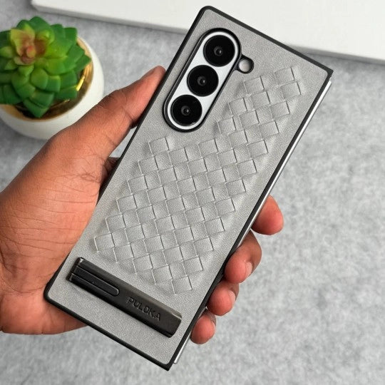 Samsung Galaxy Z Fold Alloy Bracket Woven Leather Case