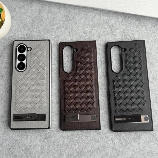 Samsung Galaxy Z Fold Alloy Bracket Woven Leather Case