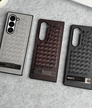 Samsung Galaxy Z Fold Alloy Bracket Woven Leather Case