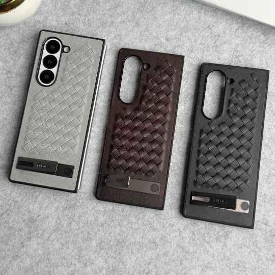 Samsung Galaxy Z Fold Alloy Bracket Woven Leather Case