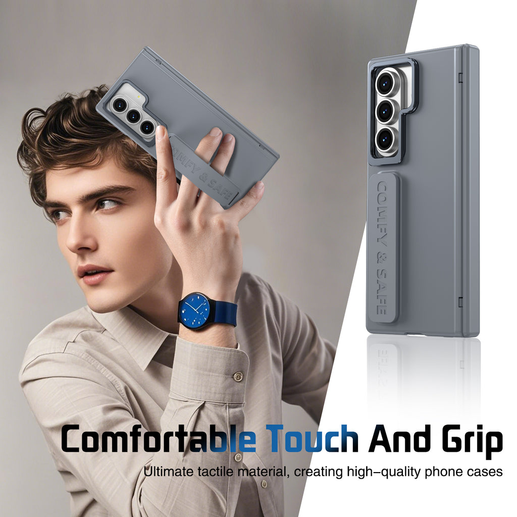 Samsung Z Fold Series Camera Metal Bracket Stand Case with Hand Strip and Hinge Protection