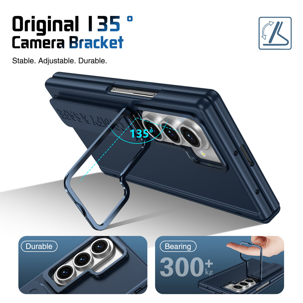 Samsung Z Fold Series Camera Metal Bracket Stand Case with Hand Strip and Hinge Protection