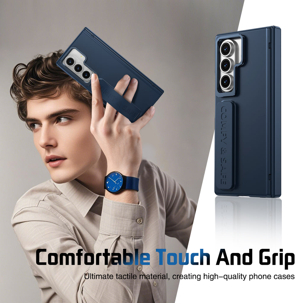Samsung Z Fold Series Camera Metal Bracket Stand Case with Hand Strip and Hinge Protection