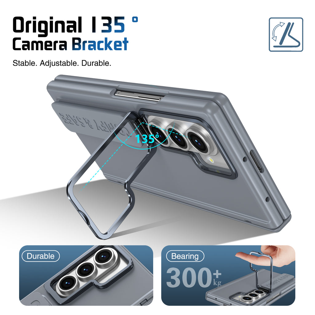 Samsung Z Fold Series Camera Metal Bracket Stand Case with Hand Strip and Hinge Protection