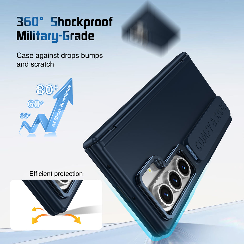 Samsung Z Fold Series Camera Metal Bracket Stand Case with Hand Strip and Hinge Protection