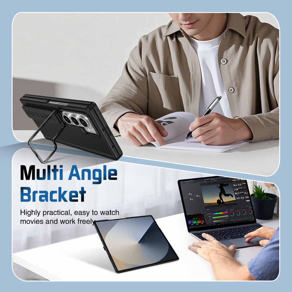 Samsung Z Fold Series Camera Metal Bracket Stand Case with Hand Strip and Hinge Protection