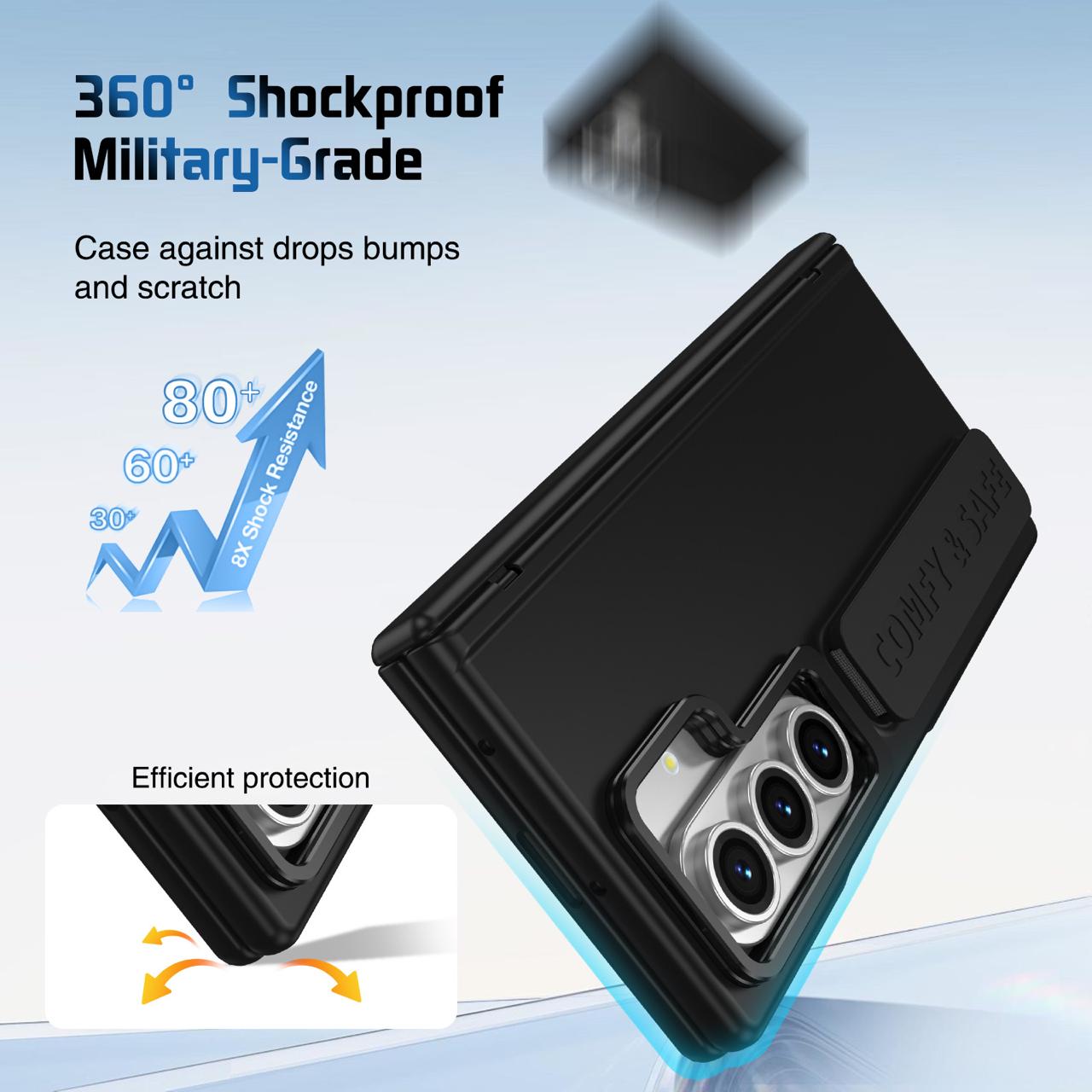 Samsung Z Fold Series Camera Metal Bracket Stand Case with Hand Strip and Hinge Protection