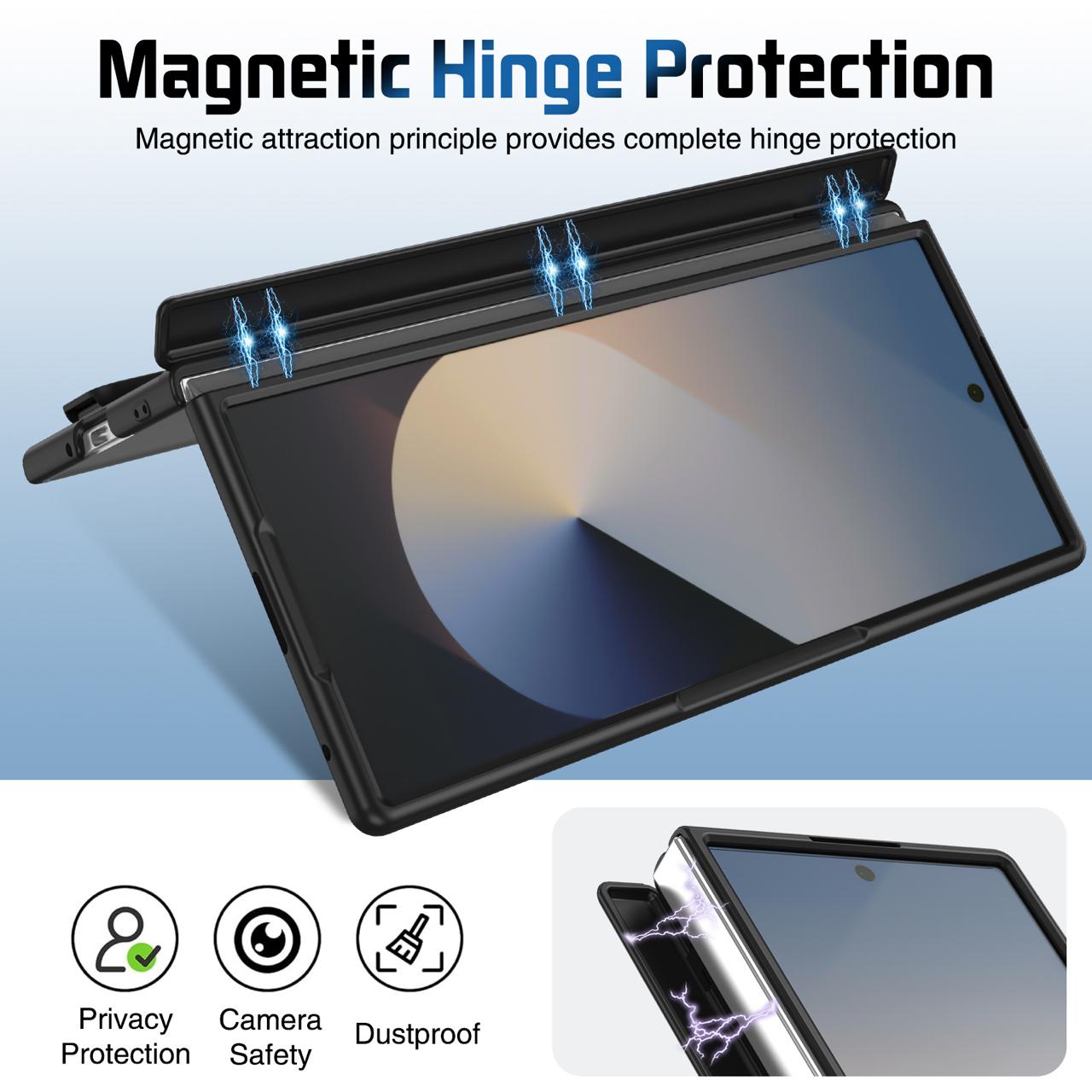 Samsung Z Fold Series Camera Metal Bracket Stand Case with Hand Strip and Hinge Protection