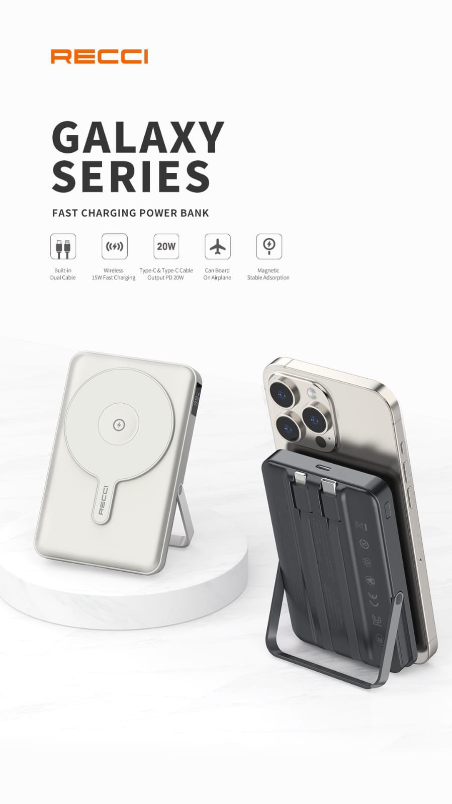 RECCI RPB-W27 Power Bank 10000mah 3IN1 PD 20W Fast Charging magsafe