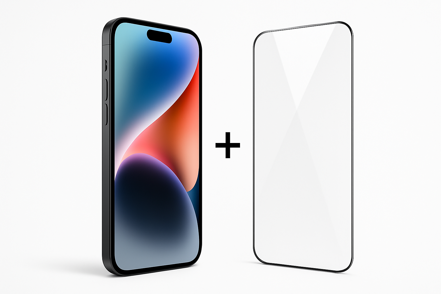 a screen protector + a mobile phone separate representing a combination