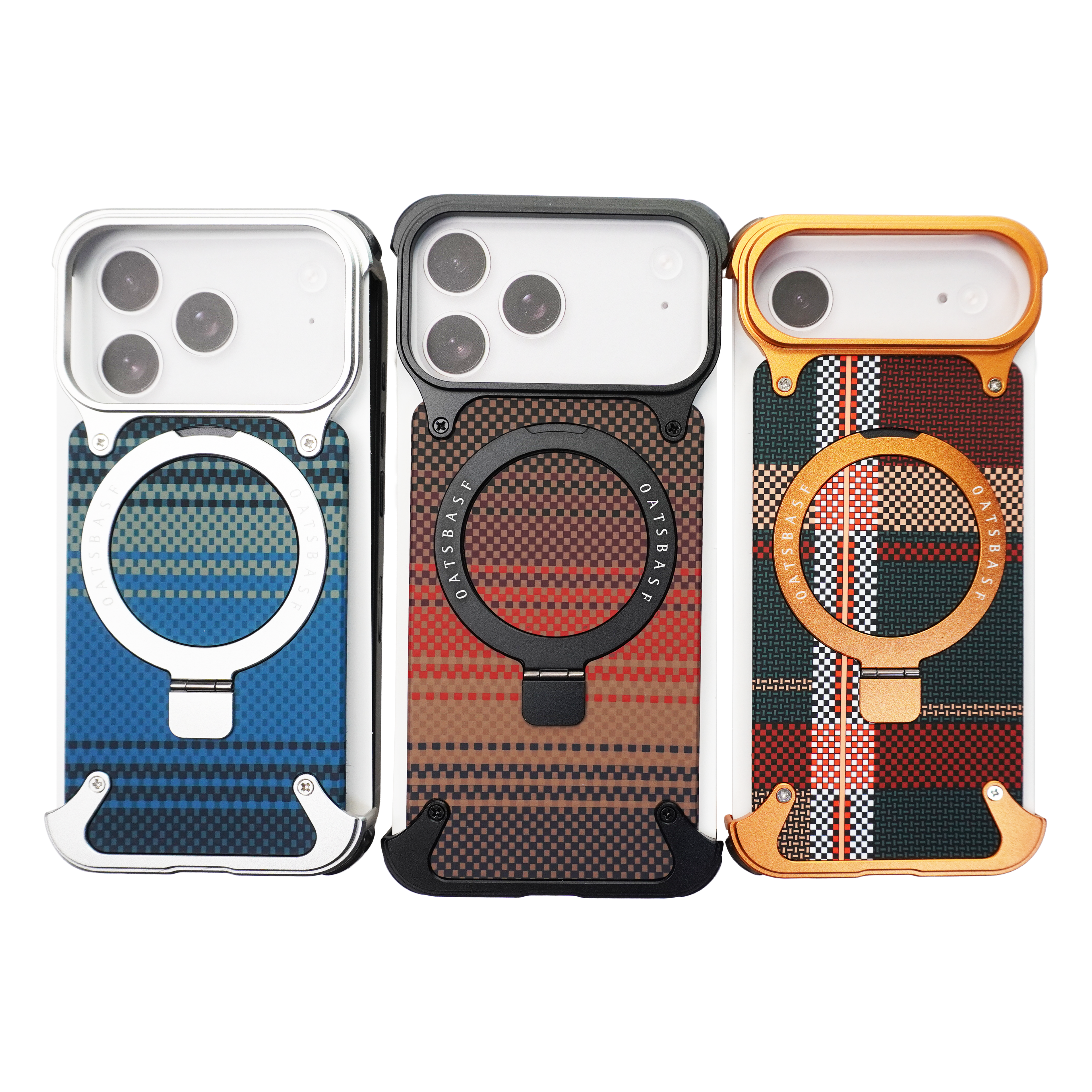 iPhone Lining Pattern Design Frameless Metal Case with Kickstand and Magsafe