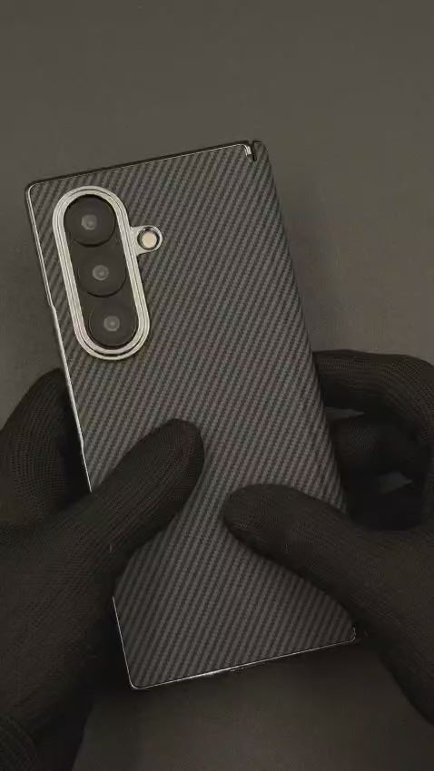 Samsung Z Fold Series Carbon Fibre Smooth Feel Back Case With Front Glass, Hinge Protection And Magsafe