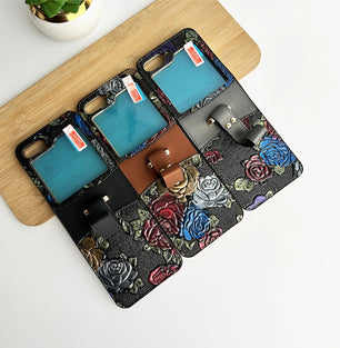 Samsung Galaxy Z Flip Floral Leather Design Case