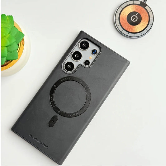 Samsung Galaxy S Series Classic PU Leather Metal Magsafe Ring Case