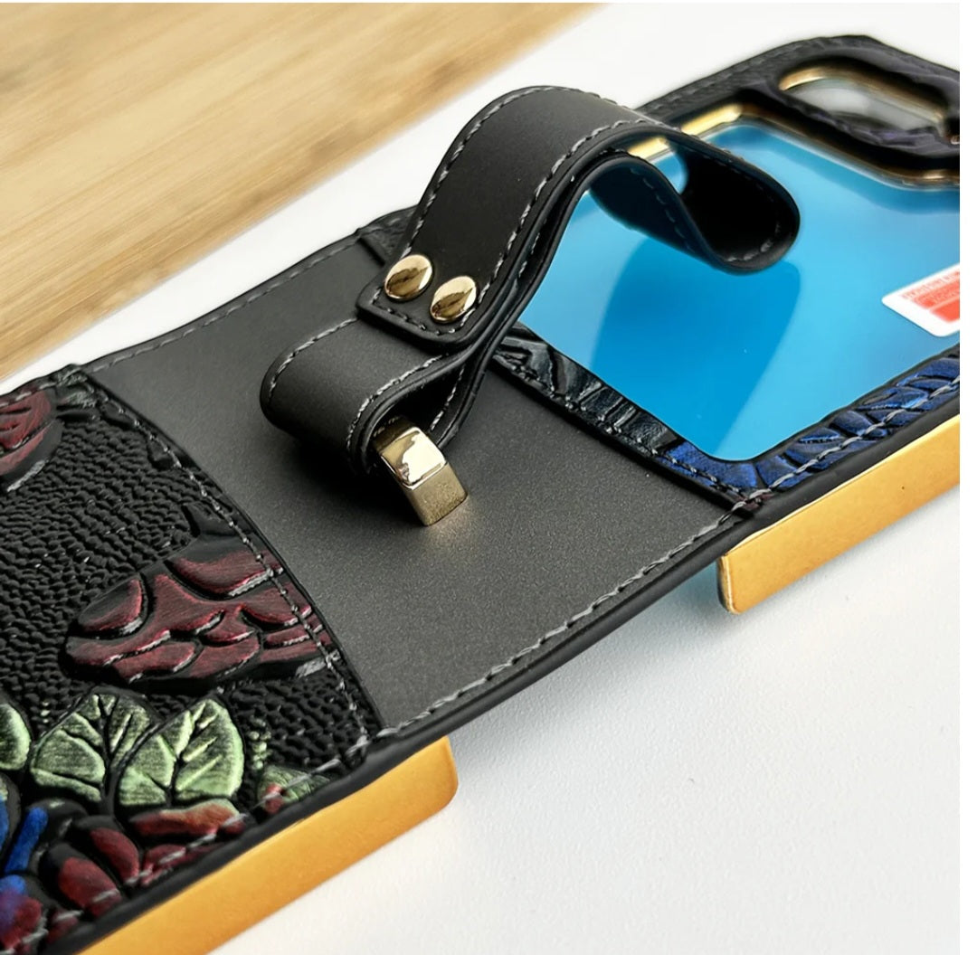 Samsung Galaxy Z Flip Floral Leather Design Case