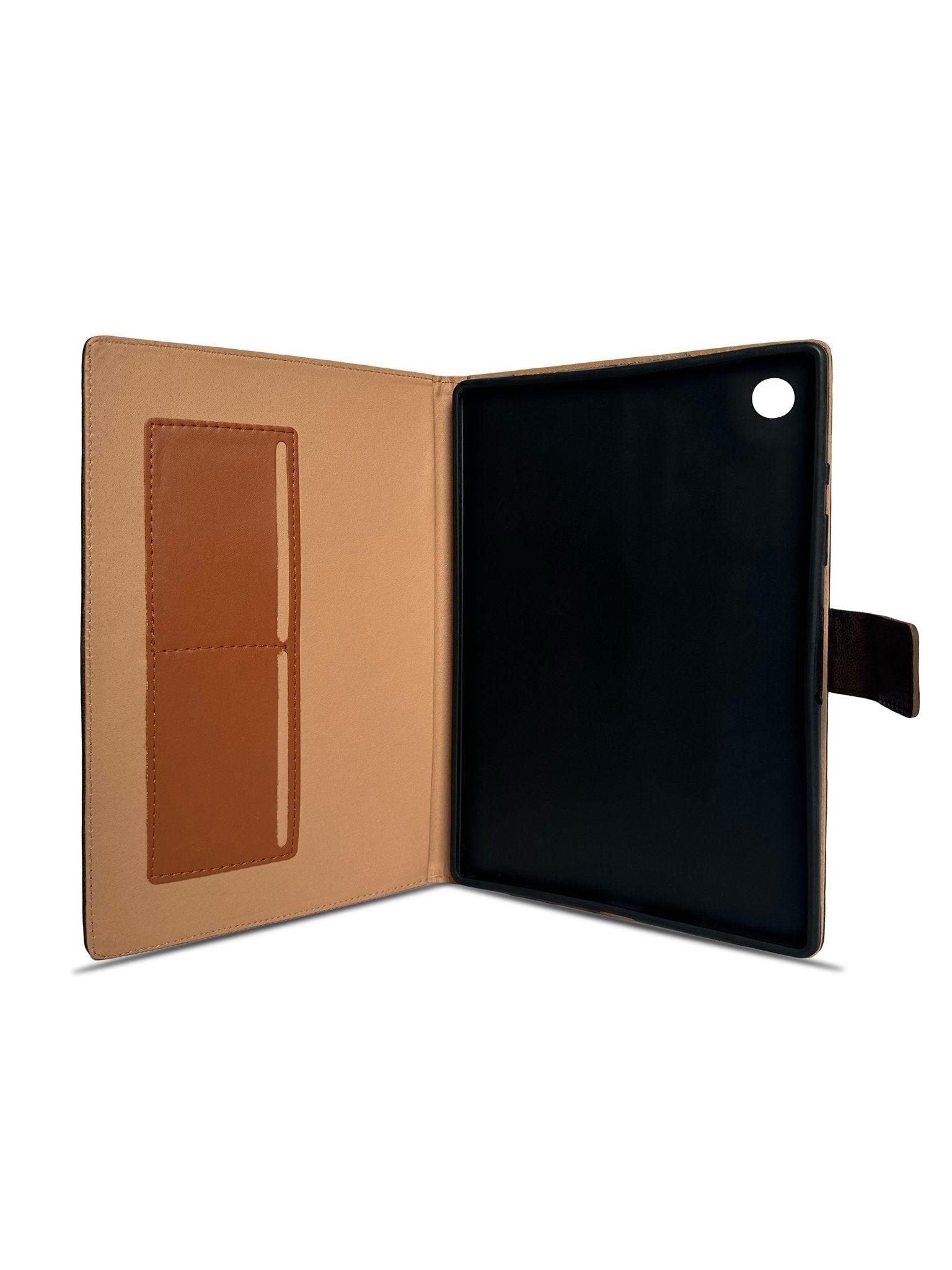 samsung-a8-flip-leather-protective-case-carbon-open