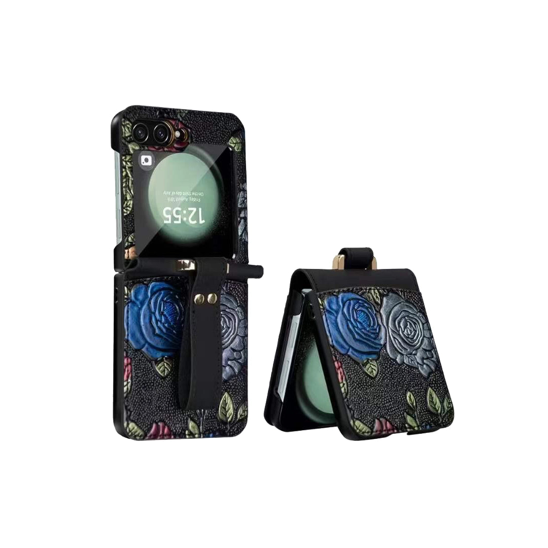 Samsung Galaxy Z Flip Floral Leather Design Case