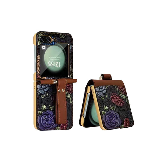 Samsung Galaxy Z Flip Floral Leather Design Case