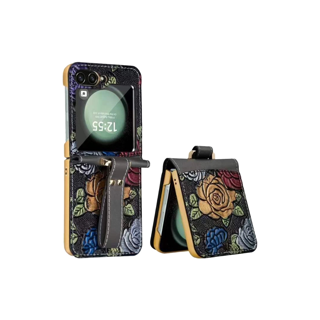 Samsung Galaxy Z Flip Floral Leather Design Case