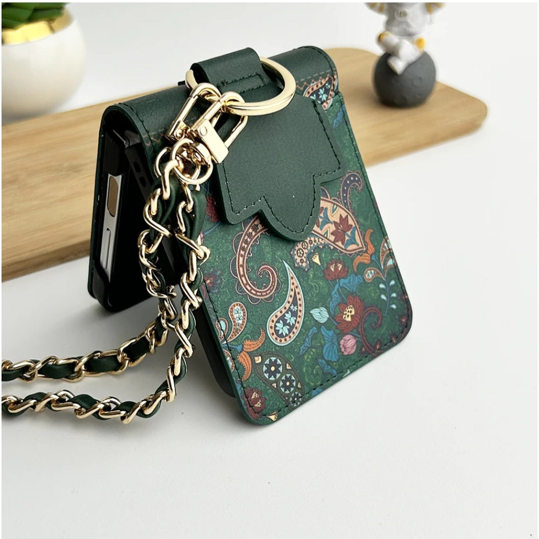 samsung-galaxy-z-flip-floral-printed-leather-case-green