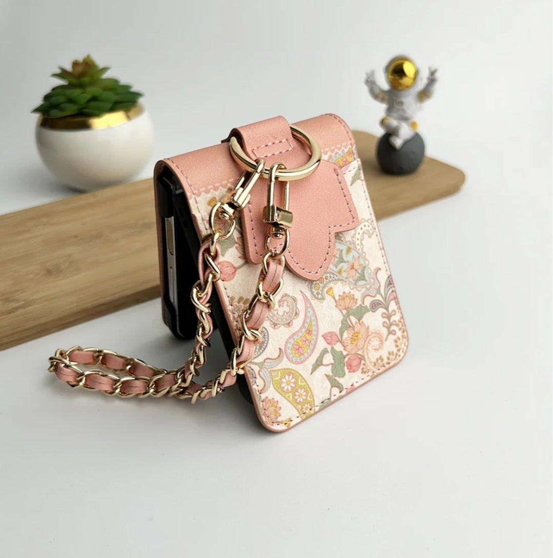 samsung-galaxy-z-flip-floral-printed-leather-case-pink-folded