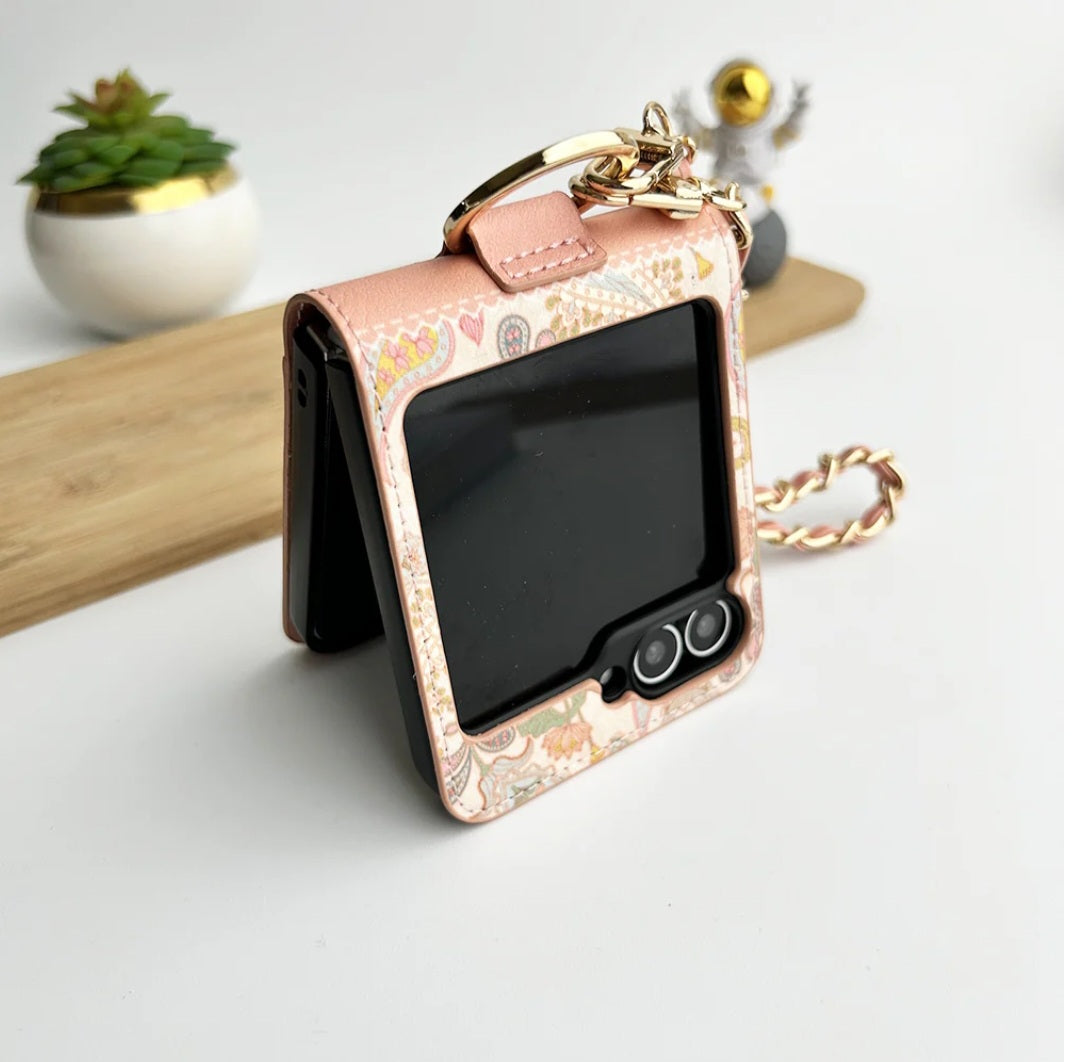 samsung-galaxy-z-flip-floral-printed-leather-case-pink-front