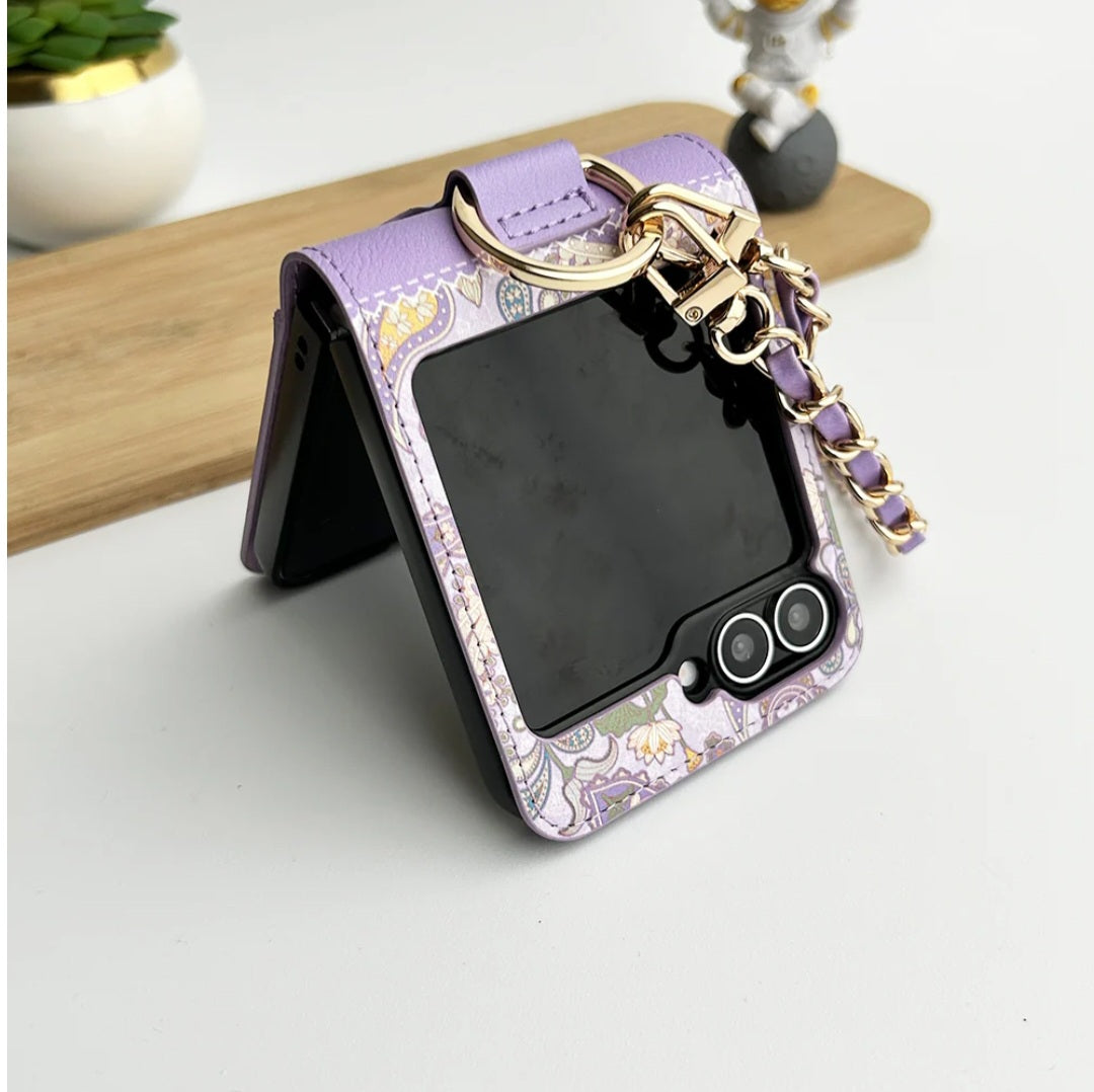 samsung-galaxy-z-flip-floral-printed-leather-case-purple-front