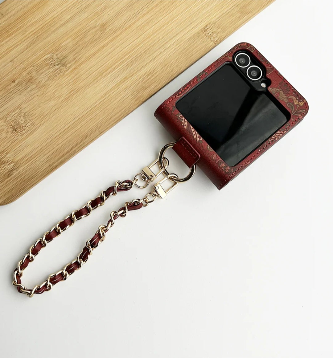 samsung-galaxy-z-flip-floral-printed-leather-case-red