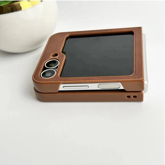 samsung-galaxy-z-flip-luxury-leather-case-brown-fold-button