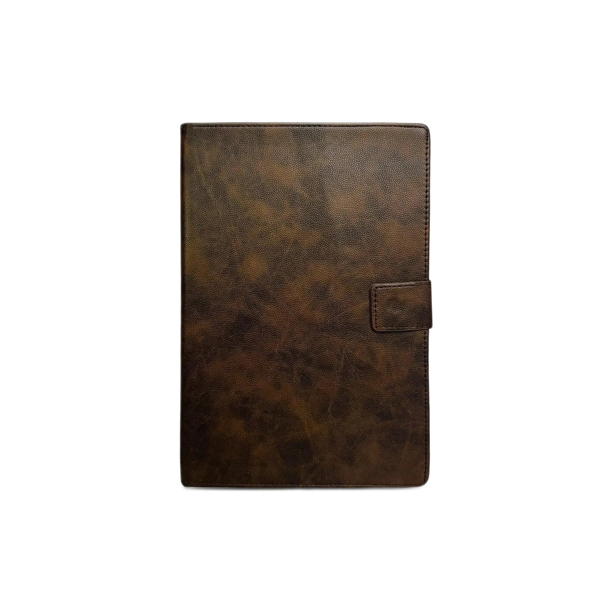 Dark brown folio case with a magnetic closure.