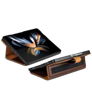 samsung-z-fold-flip-leather-case-brown-open