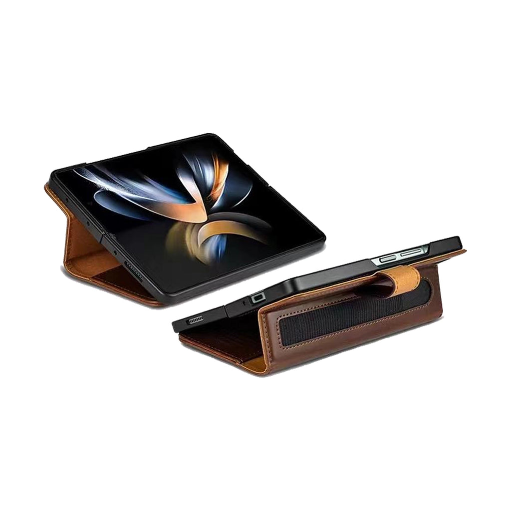 samsung-z-fold-flip-leather-case-brown-open