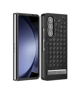 samsung-zfold-alloy-bracket-woven-leather-case-black