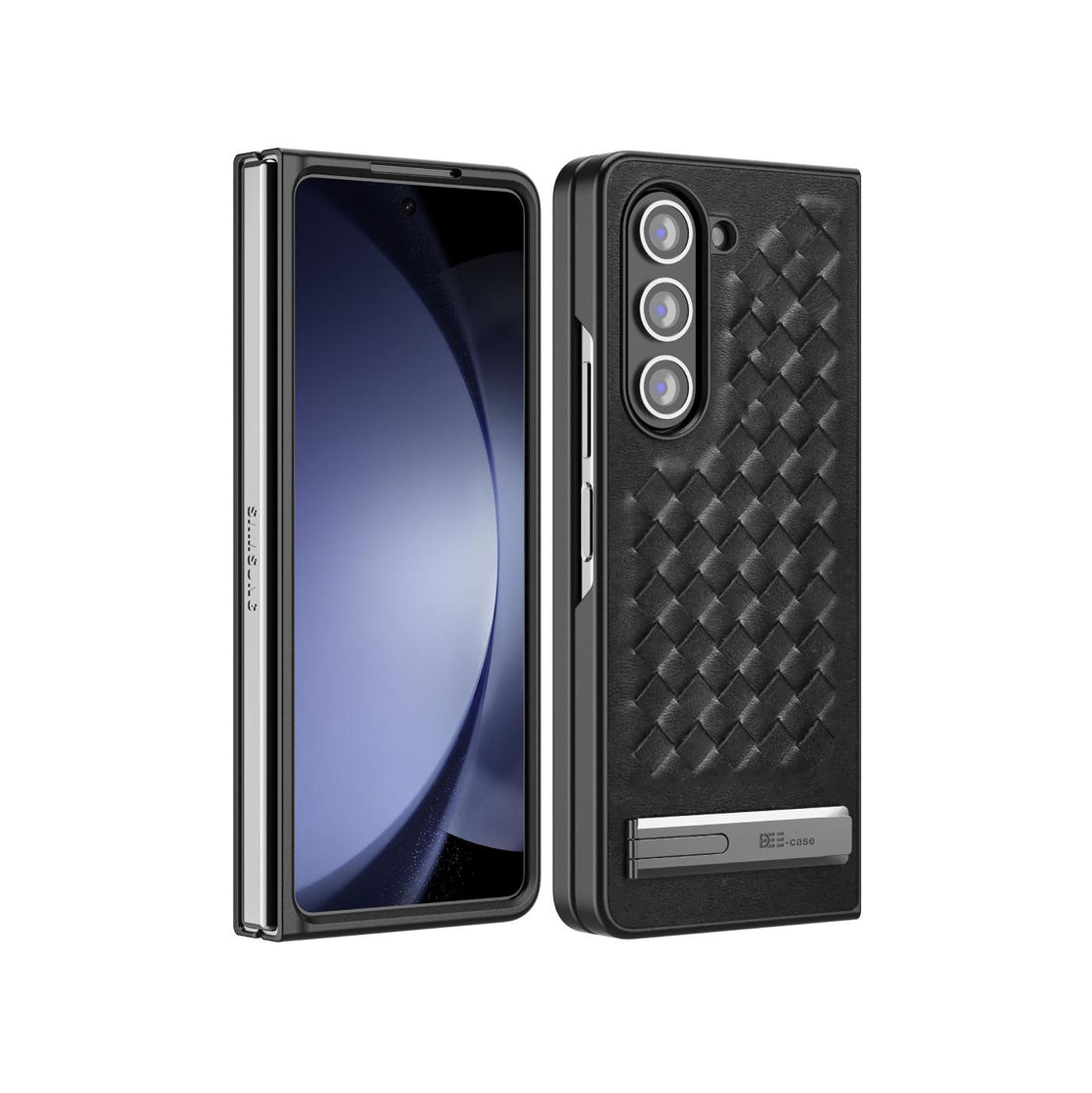 samsung-zfold-alloy-bracket-woven-leather-case-black