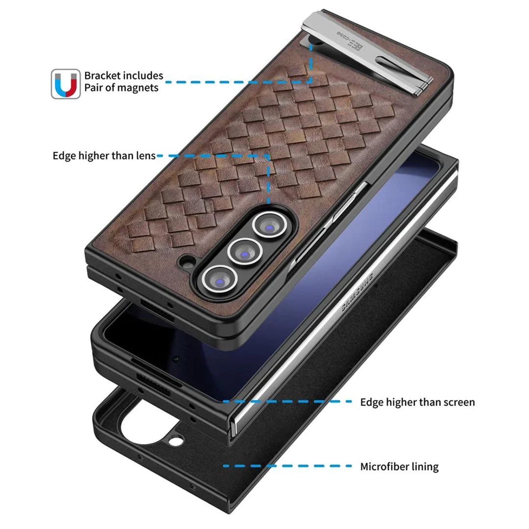samsung-zfold-alloy-bracket-woven-leather-case-brown-edge-feature