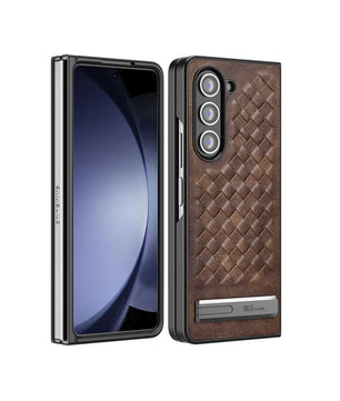 samsung-zfold-alloy-bracket-woven-leather-case-brown-front-back-73a76534-0d28-4860-832b-41f86ed72d66