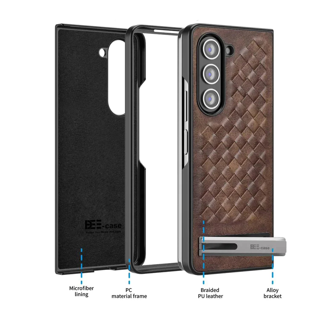 samsung-zfold-alloy-bracket-woven-leather-case-brown-product-disassembly